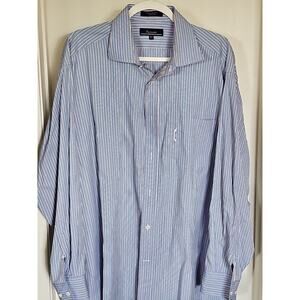 Faconnable Men Size L Blue Striped Cotton Long Sleeve Button-up Shirt